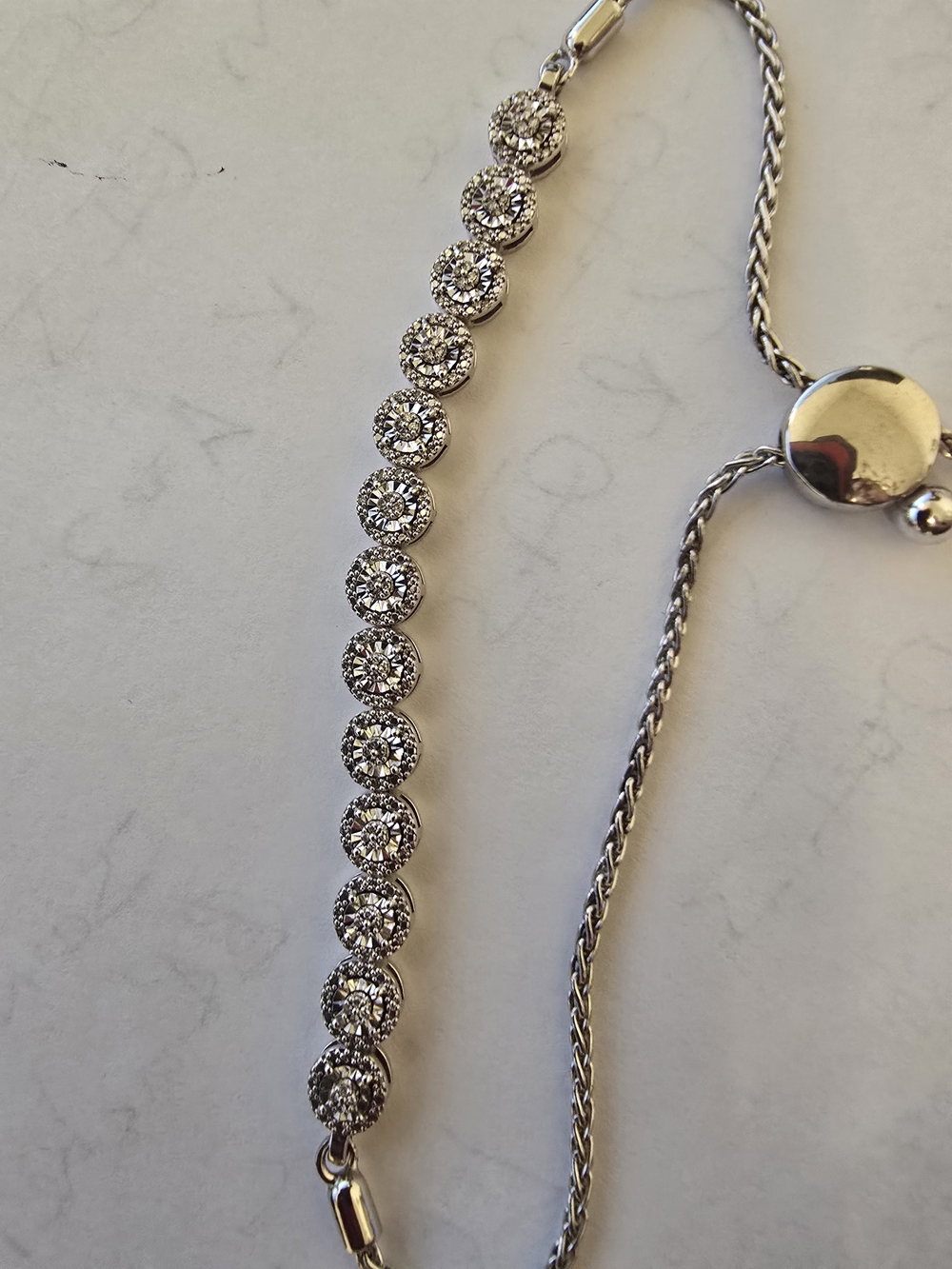 Kay Jewelers Adjustable Bolo Bracelet with round diamond halo stations